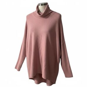 Cupio Pullover Tunic Sweater Size Large Dusty Rose Pink Ribbed Turtleneck Funnel